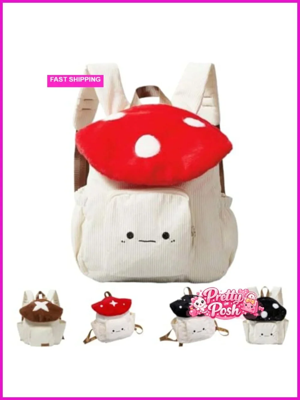 Mushroom Shape Corduroy Backpack Crossbody Bag Large Capacity